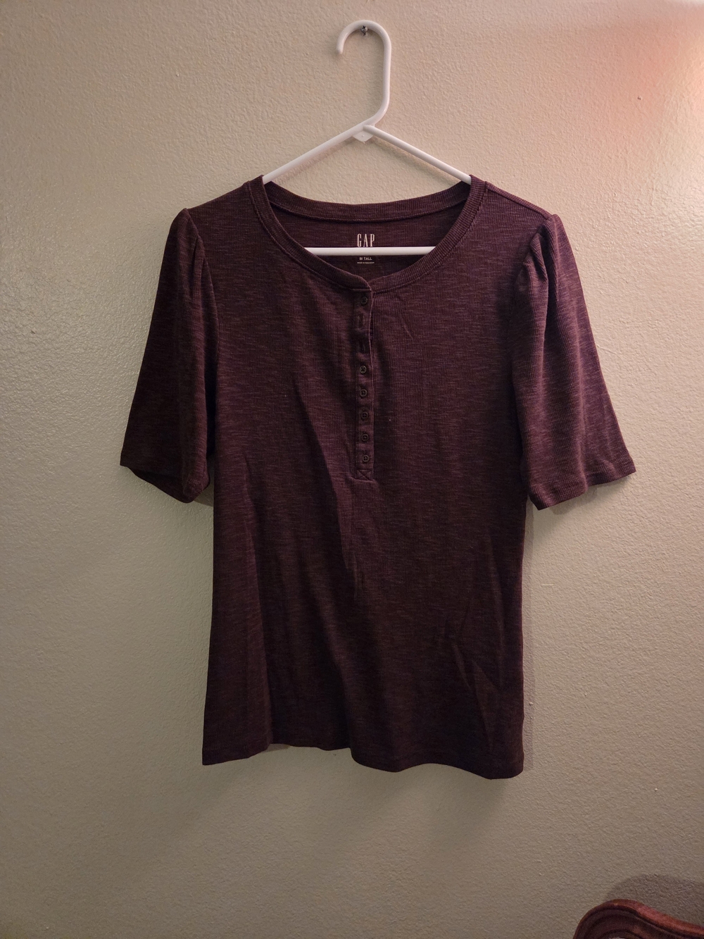 GAP Rib Henley Top in Brown Heather